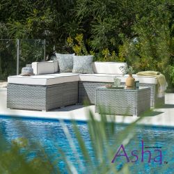 Set da giardino Sherborne con divano ad angolo da 6 posti e sgabello/tavolino colore grigio misto - della Asha™