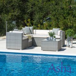 Set da giardino Sherborne con divano ad angolo da 6 posti e sgabello colore grigio misto - della Asha™