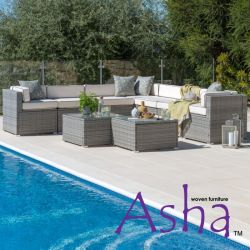Set da giardino Sherborne con divano ad angolo da 9 posti con 2 tavoli/sgabelli colore marrone misto - della Asha™