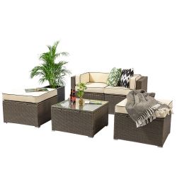 Set da giardino Sherborne divano a 2 posti con 3 sgabelli/tavolini colore marrone misto - della Asha™