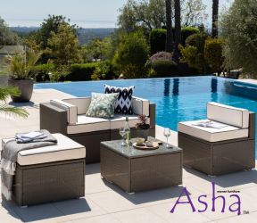 Set da giardino Sherborne con divano a 2 posti, sedia singola e 2 sgabelli/tavolini colore marrone  misto - della Asha™