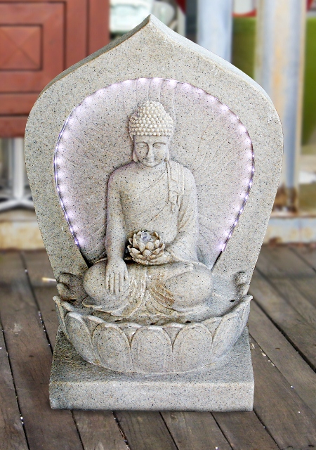 Fontana con statua di Buddha – in Poliresina – Luci a LED
