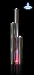 Fontana in acciaio inox opaco a forma tubolare di bamboo a tre livelli 170cm/150cm con luci (completa tubi + base)