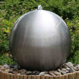 Fontana a sfera in acciaio inox opaco da 45 cm con luci LED