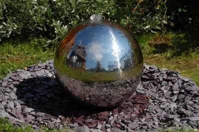 2er Set nuota cava sfera in acciaio inox lucido da giardino aiuole Stagno Decorazione Ø 32 cm 