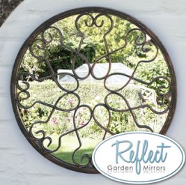 Specchio da Giardino Circolare con cornice in metallo a motivo floreale