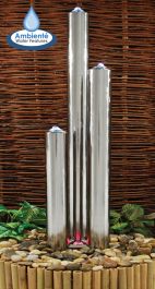 Fontana in acciaio inox lucidato a tre tubi 1.56m/135cm con luci (completa tubi + base)