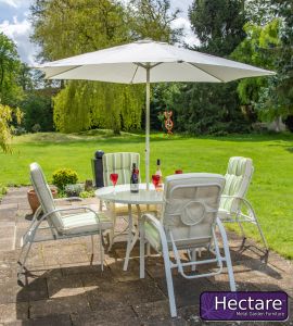 Hadleigh 4 Seater Reclining Steel Garden Dining Furniture Set In White By Hectare™