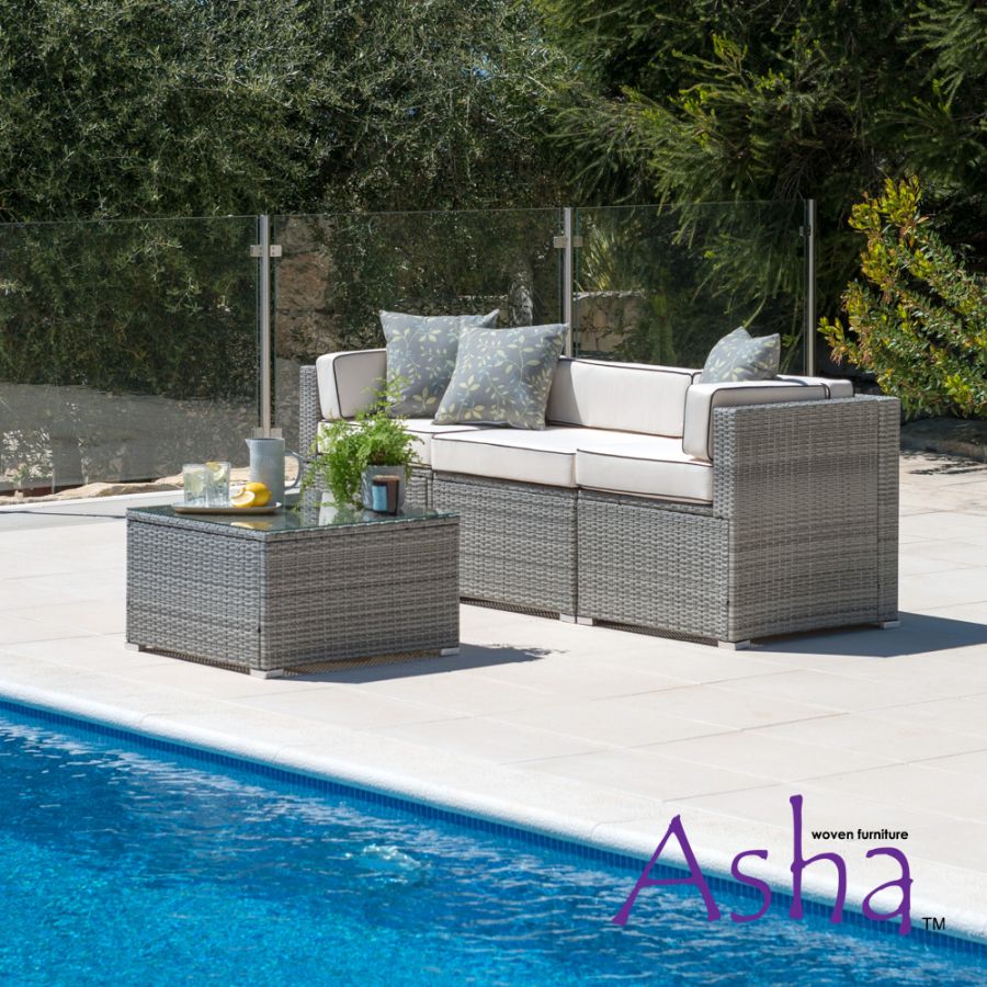 Set da giardino e da veranda Sherborne con divano da 4 posti in rattan colore grigio misto - della Asha™