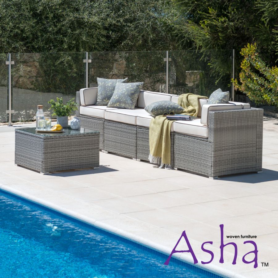 Set da giardino e da veranda Sherborne con divano da 5 posti in rattan colore grigio misto - della Asha™