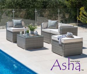 Set da giardino Sherborne con divano a 2 posti, sedia singola e 2 sgabelli colore grigio misto - della Asha™