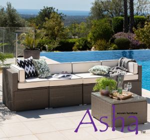 Sherborne 4 Piece Rattan Conservatory and Garden Sofa in Mixed Brown - by Asha™