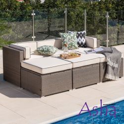 Set da giardino Sherborne con divano letto da 6 posti con tavolini/sgabelli colore marrone misto - della Asha™