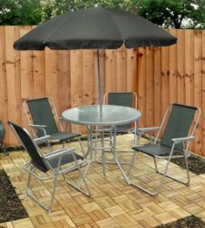 Set da giardino Mirini – Tavolo con ombrellone e 4 Sedie – in SuperPolyTex