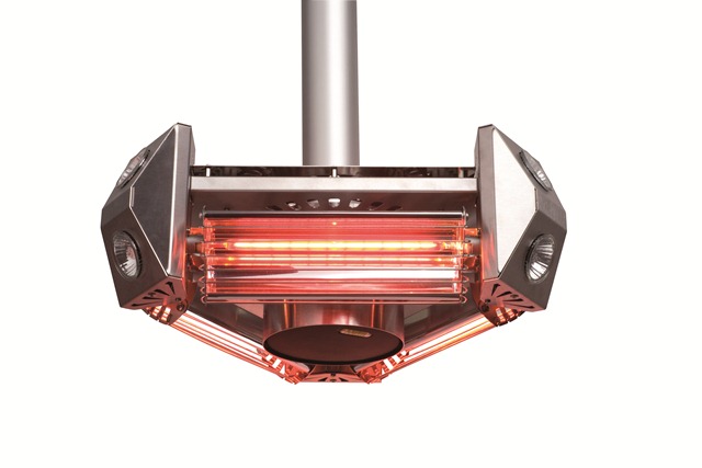 Radiatore elettrico sospeso a infrarossi-Serie Burda Combi SunLHS IP20 3 x 1kW con lampadine alogene e altoparlanti