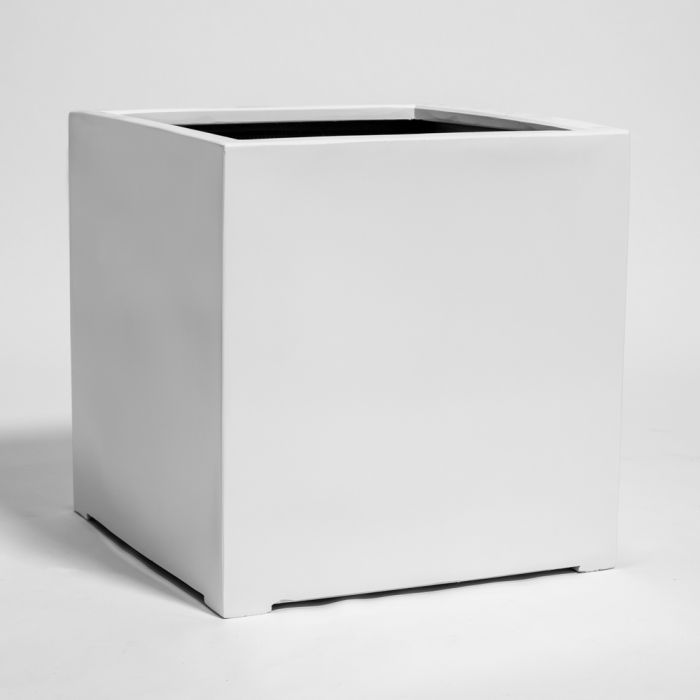 Fioriera cubica in polystone bianco lucido - 50cm