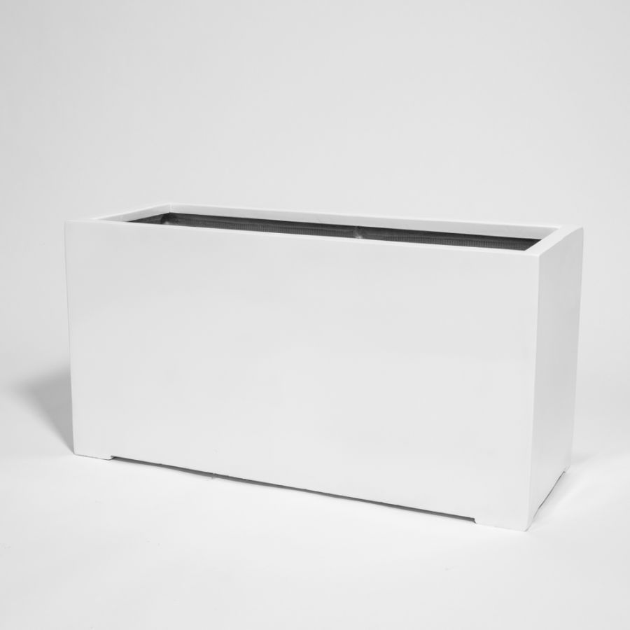 Fioriera cubica rettangolare in polystone bianco lucido - 100cm