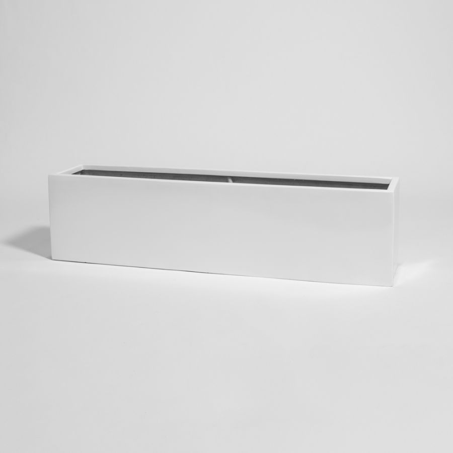 Fioriera cubica rettangolare basso in polystone bianco lucido - 120cm