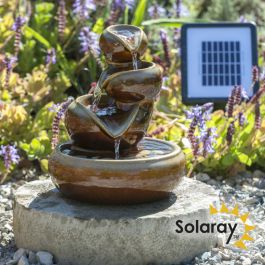 Fontana Cosmos Giara da Olio in ceramica ad energia solare  - a cascata con 3 livelli - 25 cm colore marrone - della Solaray™