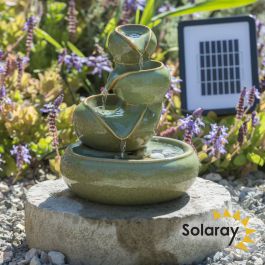Fontana Cosmos Giara da Olio in ceramica ad energia solare - a cascata con 3 livelli - colore verde - della Solaray™