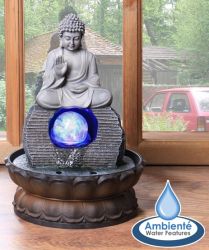 Fontana da tavolo Buddha con cristallo rotante e luci W20.5cm x H30cm