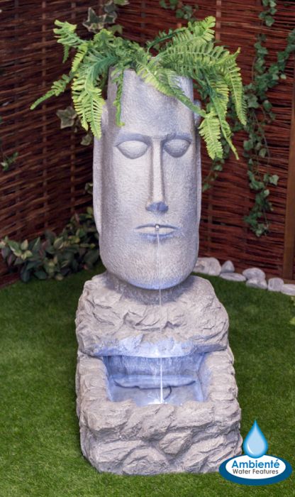 100cm Fontana testa dell'Isola di Pasqua e vaso con luci a LED della Ambienté™