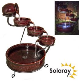 Fontana a cascata Etna in ceramica ad energia solare con batteria di riserva e luci a LED - da Solaray™