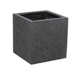 Vaso di forma Cubica con finitura in Poly-Terrazzo-colore Nero –  Medium 30 cm