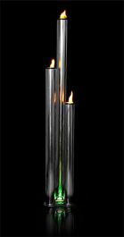 Fontana in acciaio inox lucidato a tre tubi con fuoco – Kohala