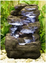 Fontana a cascata effetto roccia 4 livelli e con luci