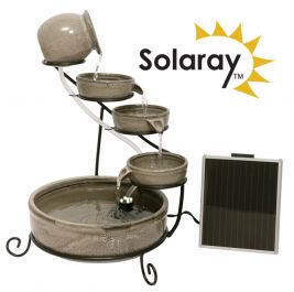 Fontana in ceramica ad energia solare con vasi a cascata - Batteria di riserva e Luci a LED 55cm - da Solaray
